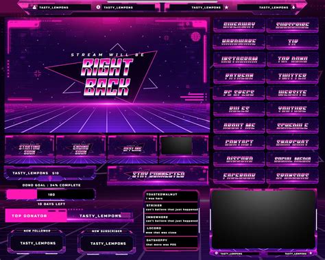 Retrowave Twitch Overlay Package For Obs Synthwave 80s Tron Purple Vaporwave Vintage Etsy