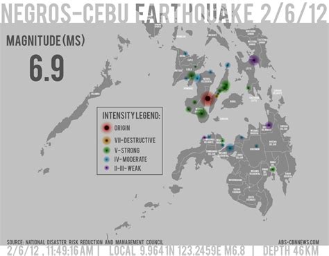 Infographic Map Showing 69 Earthquake In The Visayas Abs Cbn News