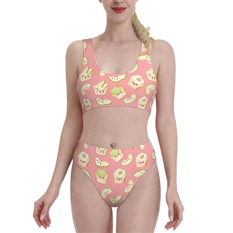 High Waisted Bikini Sets For Women Cute Avocado Bread Egg 2 Piece