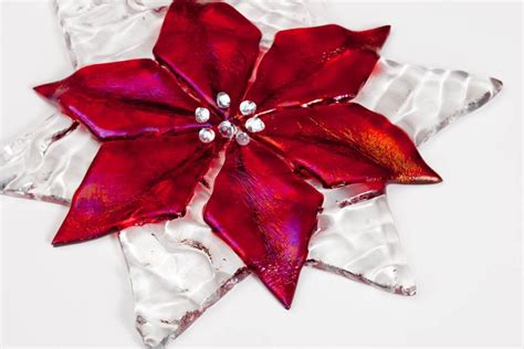 Red Iridescent And Clear Textured Poinsettia Ornament 4 Etsy Fused