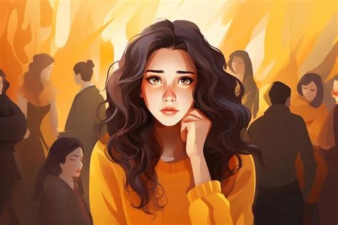 Premium Photo Sad Girl In Crowd Flat Vector Illustration Emotional