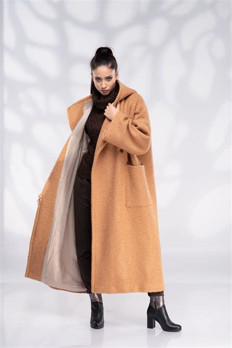 Wool Coat Women Hooded Camel Plus Size Coat Etsy UK