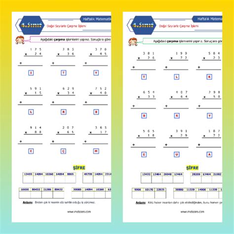S N F Matematik Ifreli Arpma Al T Rmalar Etkinli I Meb Ders