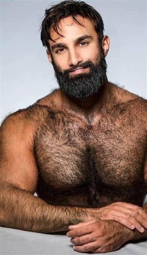 Shirtless Male Muscular Beefcake Beard Hairy Chest Abs Hunk Guy Photo