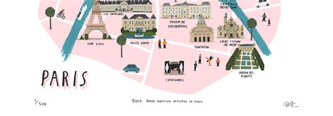 Paris Map Illustrated Art Print Map Print Map Illustration City Paris