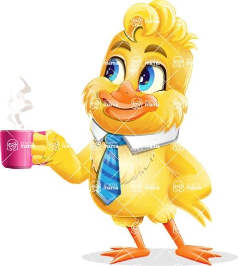 Yellow Duck Cartoon Vector Character Vector Cartoon Character Drinking Coffee Graphicmama