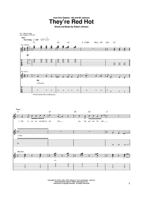 Theyre Red Hot Sheet Music By Eric Clapton Robert Johnson Red Hot Chili Peppers For Guitar