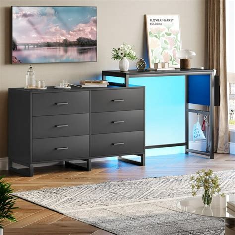 6 Drawer Dresser With Led Light And Desk Reversible Corner L Shaped