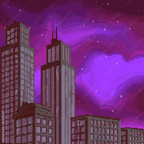 Vector Illustration Of Pixel Art City Pixel Art Retro Futuristic