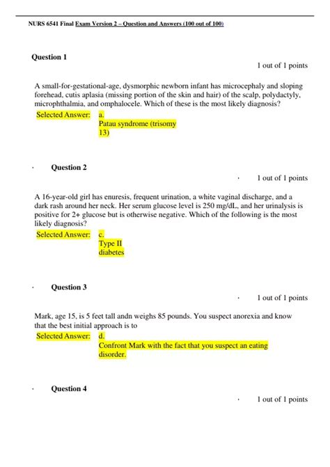 NURS 6541 Final Exam Version 2 Question And Answers 100 Out Of 100