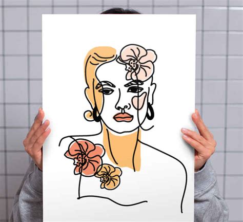 Cuadro flores Rostro minimalista con orquídeas TenVinilo