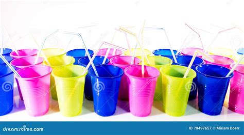 Colorful Plastic Cups With Drinking Straws Stock Image - Image of ...