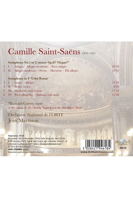 SAINT SAENS Organ Symphony CD De Audio Orchestre National De L O R T