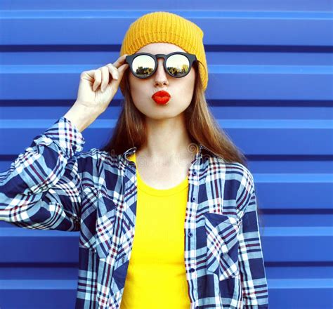 Hipster Cool Girl In Sunglasses And Colorful Clothes Having Fun Over