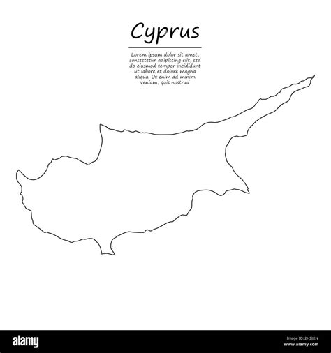 Simple Outline Map Of Cyprus Vector Silhouette In Sketch Line Style