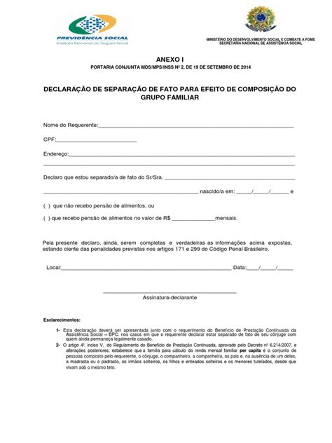 Declaração De Separação De Fato Para O Inss
