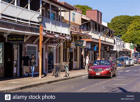 Front Street shops and restaurants in historic Lahaina on the island ...