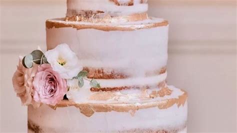 Naked Wedding Cake With Gold Leaf Ny Nj