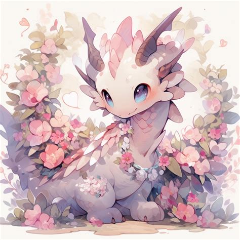 Premium Photo | Anime style drawing of a dragon with flowers and leaves ...