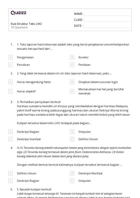 50 Lembar Kerja Menganalisis Struktur Teks Untuk Kelas 6 Di Quizizz