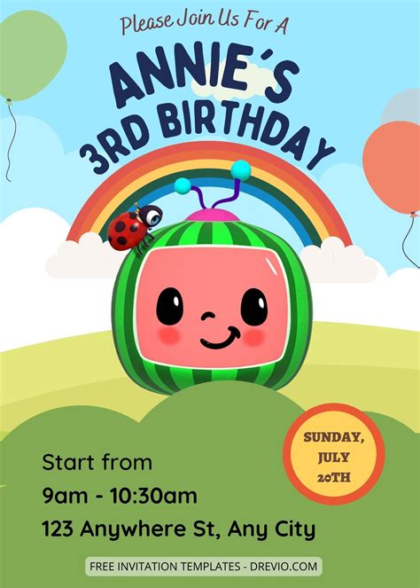 8 Cocomelon Rainbow Party Canva Birthday Invitation Templates One Download Hundreds Free