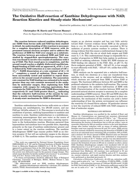 (PDF) The Oxidative Half-reaction of Xanthine Dehydrogenase with NAD; Reaction Kinetics and ...