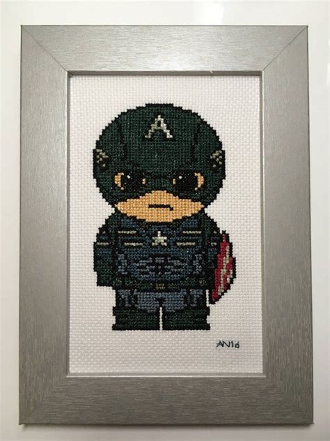 Marvel Handmade Cross Stitch Captain America Winter Soldier Framed