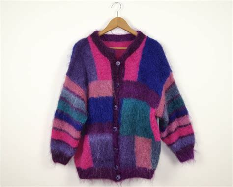 Purchase Cheap Vintage 1980s Mohair Wool Rainbow Cardigan Size L