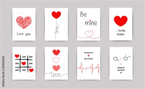 Valentine's day greeting cards set. Vector thin one line design with ...