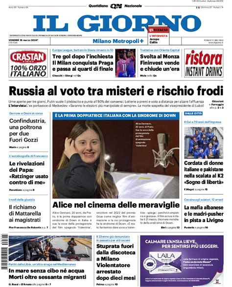 La Prima Pagina Del Il Giorno Edizione Como Di Venerdi March Di Oggi