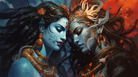 Premium Photo | Amazing painting of kali and shiva hindu god