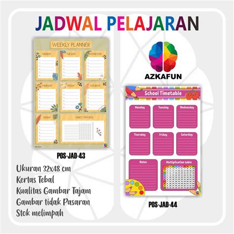 Jual Poster Jadwal Pelajaran Timetable Poster Sekolah Jadwal