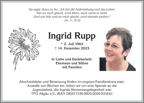 Traueranzeigen Von Ingrid Rupp Allg Uer Zeitung