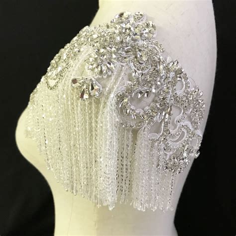 Bodice Rhinestone Applique Trims Heavy Fringe Beads Motif Etsy