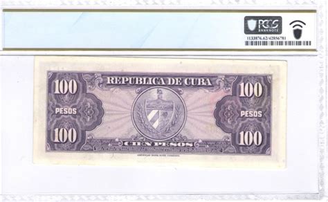 1950 Cuba 100 Pesos Cuban Currency Pcgs Banknote Unc62 Ppq