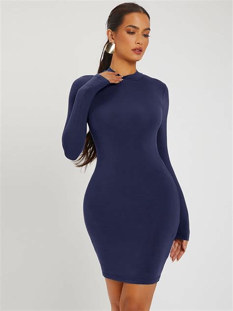 Solid Mock Neck Bodycon Dress