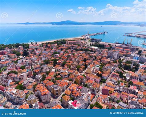 Aerial View of City of Burgas, View of Burgas Bay and the Seaport of Burgas, Bulgaria Editorial ...