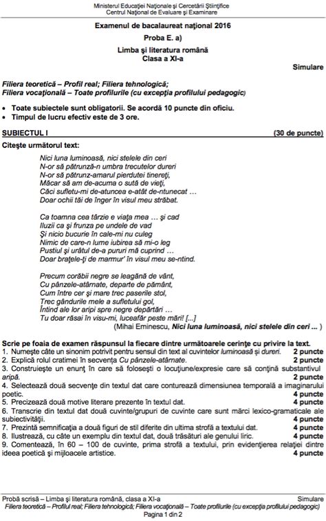 Proba E Bac 2016 Romana Rezolvare