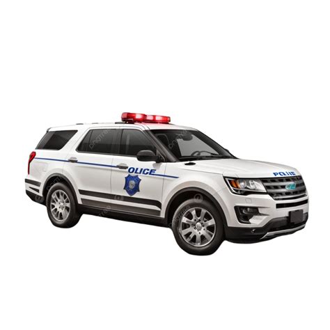 White Police Car Isolated On Background With Clipping Path Side View