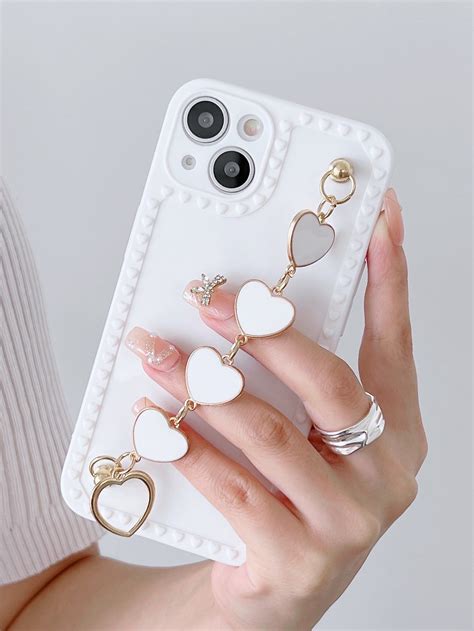 Plain Phone Case With Heart Decor Handstrap Vintage Phone Case Pretty Iphone Cases Girly Jewelry