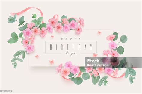 Happy Birthday Greeting Card With Flowers Stock Illustration Download