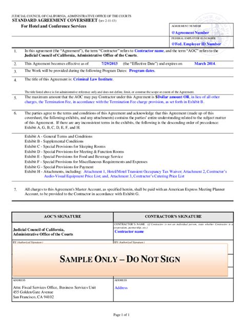 Fillable Online Standard Agreement Coversheet Jbe V Fax