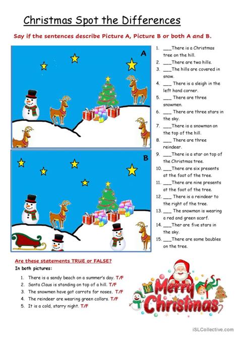 Christmas Spot The Differences Gener… English Esl Worksheets Pdf And Doc