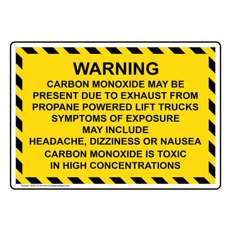 Workplace Safety Sign Warning Carbon Monoxide May Be Present Due To