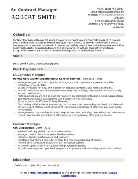 Contract Manager Resume Samples Qwikresume