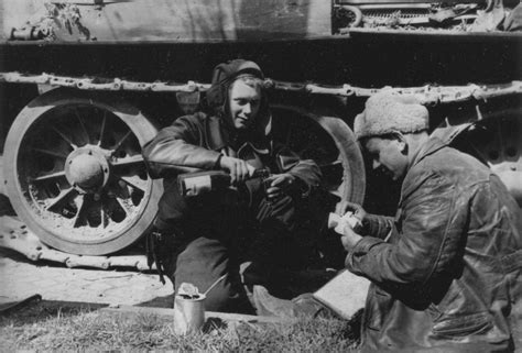 Soviet Tank Crews Are Drink Next To Their T 34 Tank No Date And Time