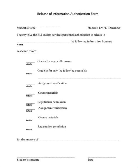 Printable Blank Authorization To Release Information Form