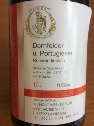 Weingut Werner Blum Dornfelder Portugieser Rotwein Lieblich Vivino