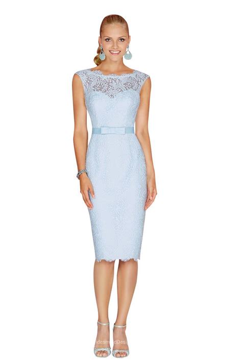 This Vintage Knee Length Dusty Blue Lace Bridesmaid Dress Is Modest And Elegant Illusion Jewel