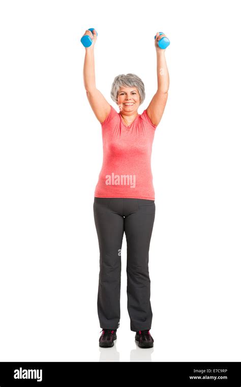 Happy Fitness Old Woman Lifting Dumbbells And Smiling Stock Photo Alamy